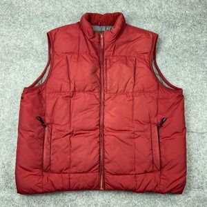 Eddie Bauer Vest Mens Extra Large Red Quilted Goose Down Puffer Full Zip Pockets
